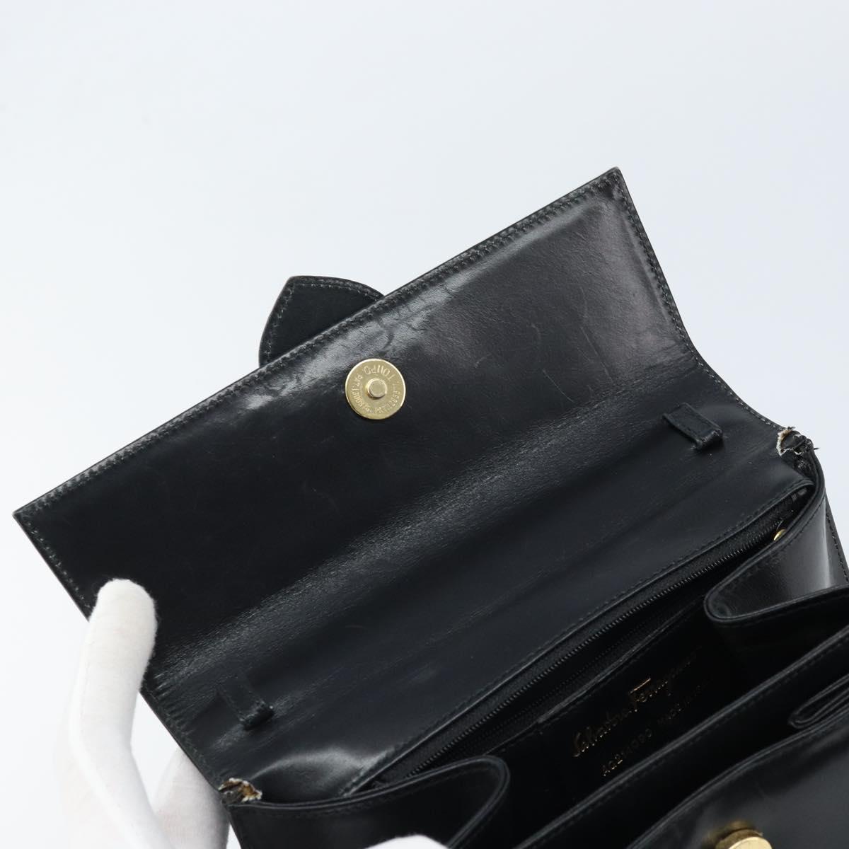 Salvatore Ferragamo Hand Bag Leather Black Gold Auth 173690