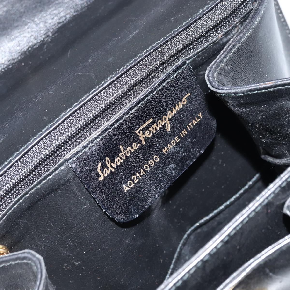 Salvatore Ferragamo Hand Bag Leather Black Gold Auth 173690