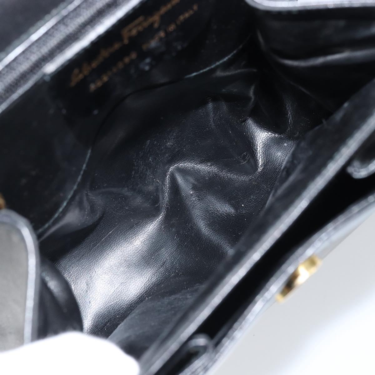 Salvatore Ferragamo Hand Bag Leather Black Gold Auth 173690