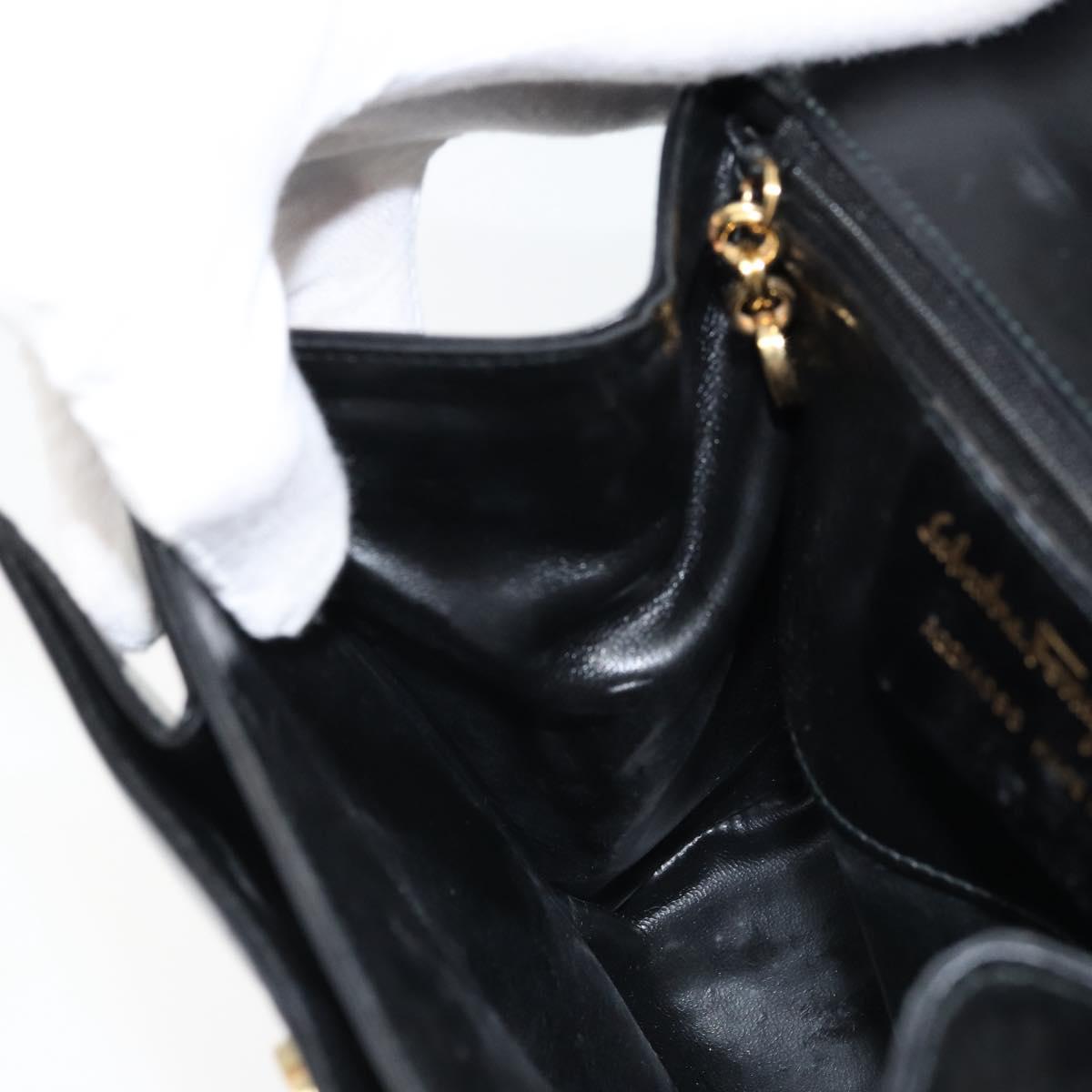 Salvatore Ferragamo Hand Bag Leather Black Gold Auth 173690