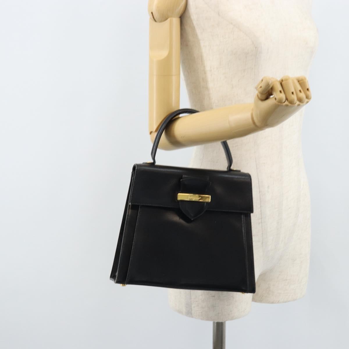 Salvatore Ferragamo Hand Bag Leather Black Gold Auth 173690