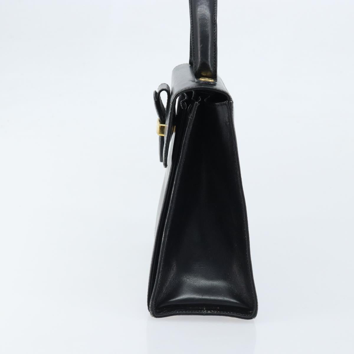 Salvatore Ferragamo Hand Bag Leather Black Gold Auth 173690