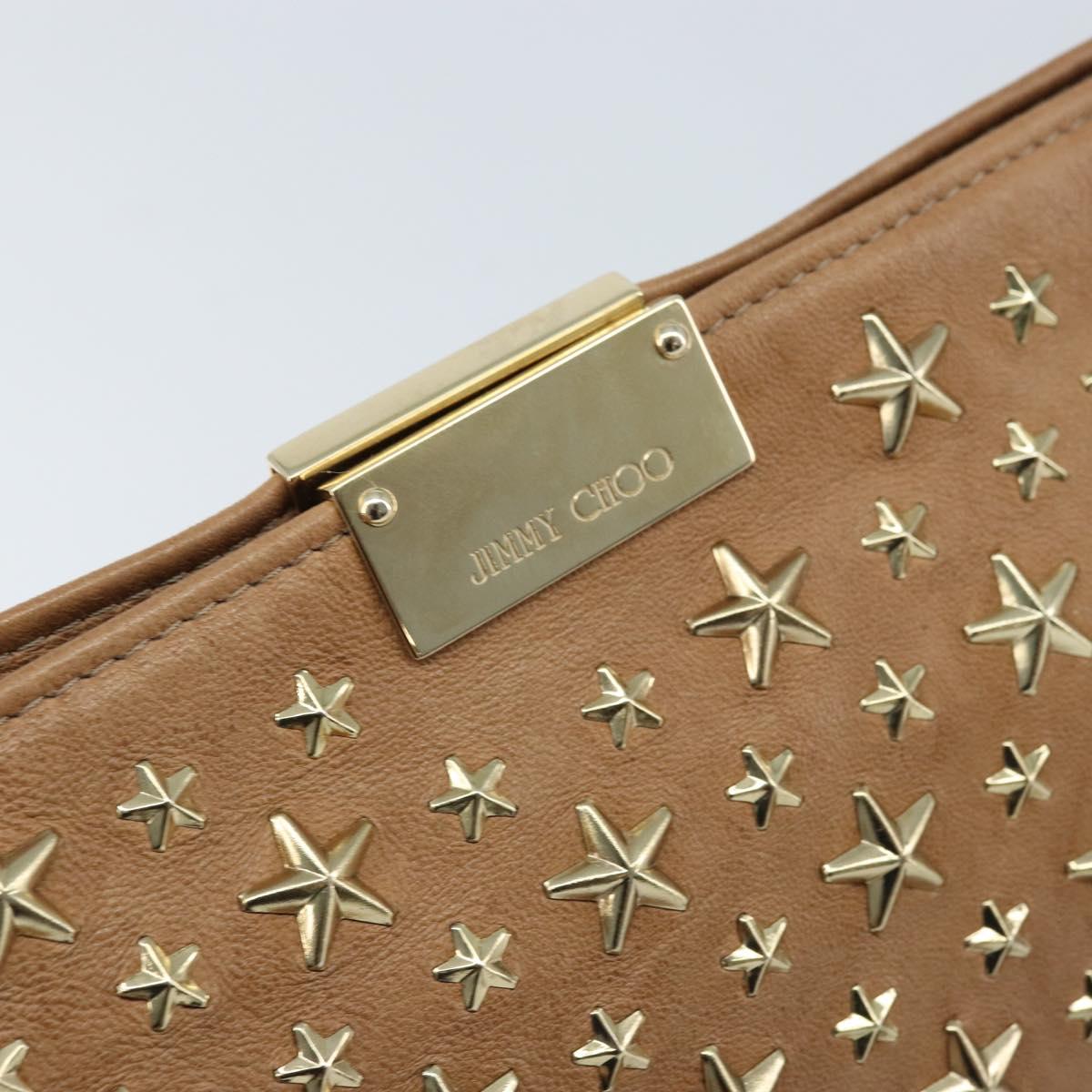 Jimmy Choo Clutch Bag Leather Beige Gold Auth 173692