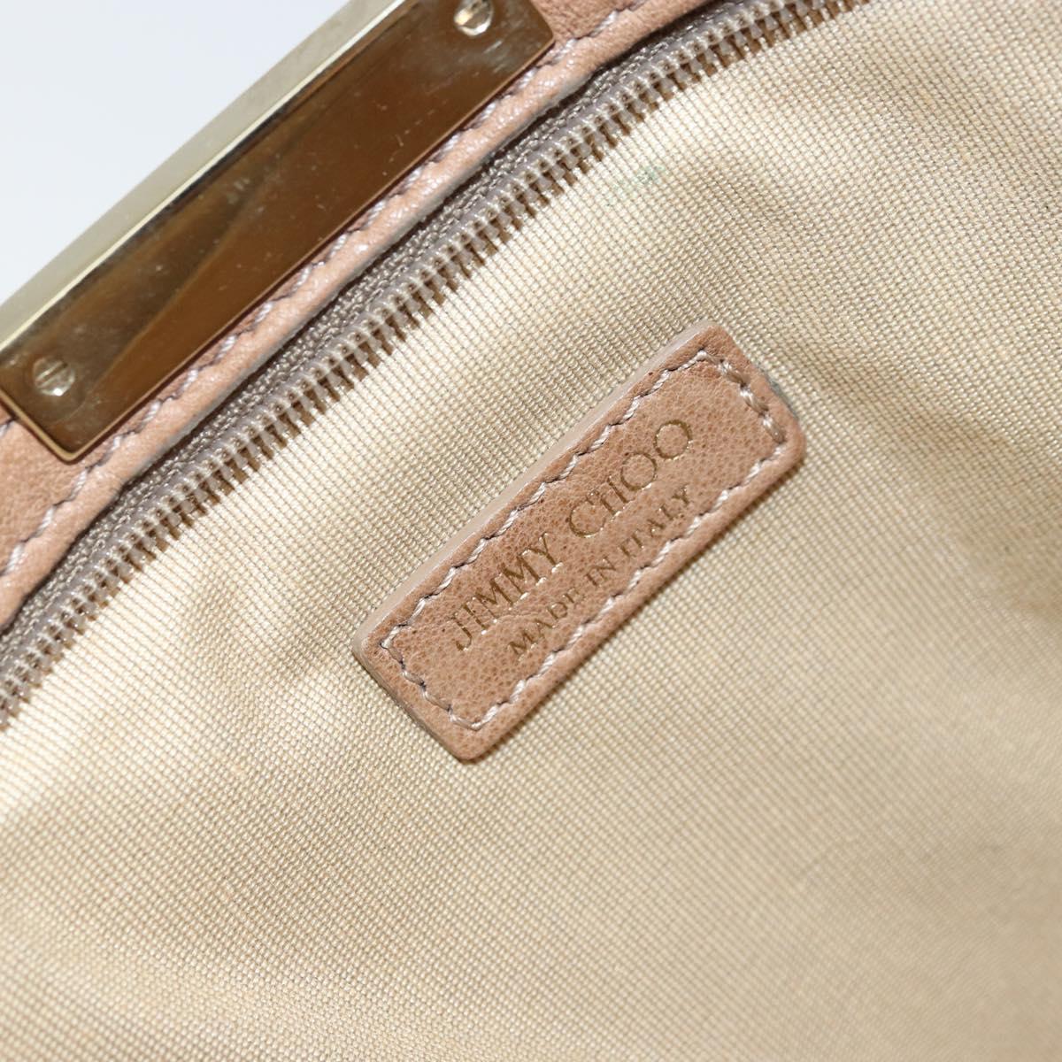 Jimmy Choo Clutch Bag Leather Beige Gold Auth 173692