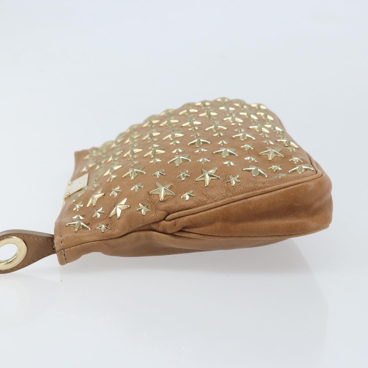 Jimmy Choo Clutch Bag Leather Beige Gold Auth 173692