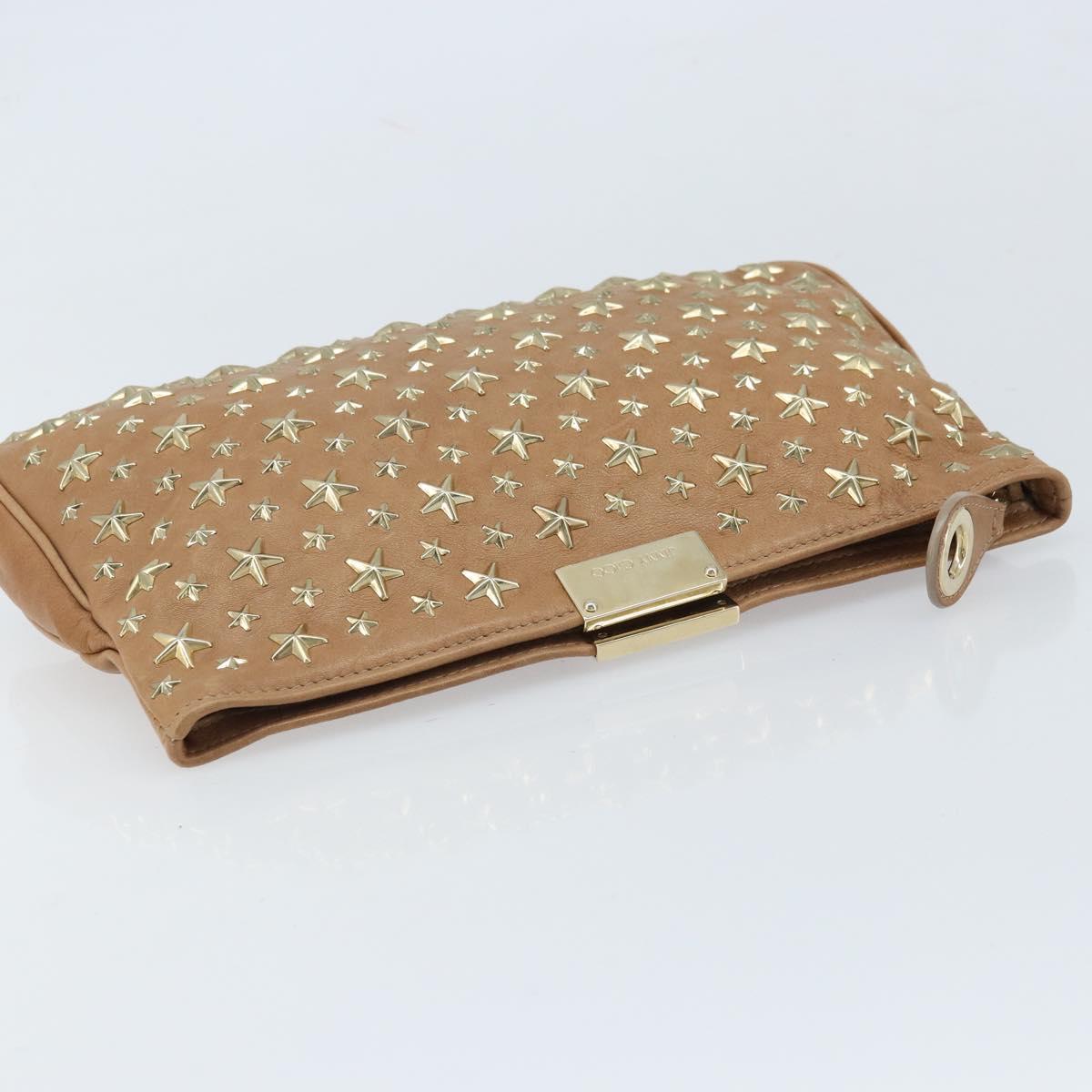 Jimmy Choo Clutch Bag Leather Beige Gold Auth 173692