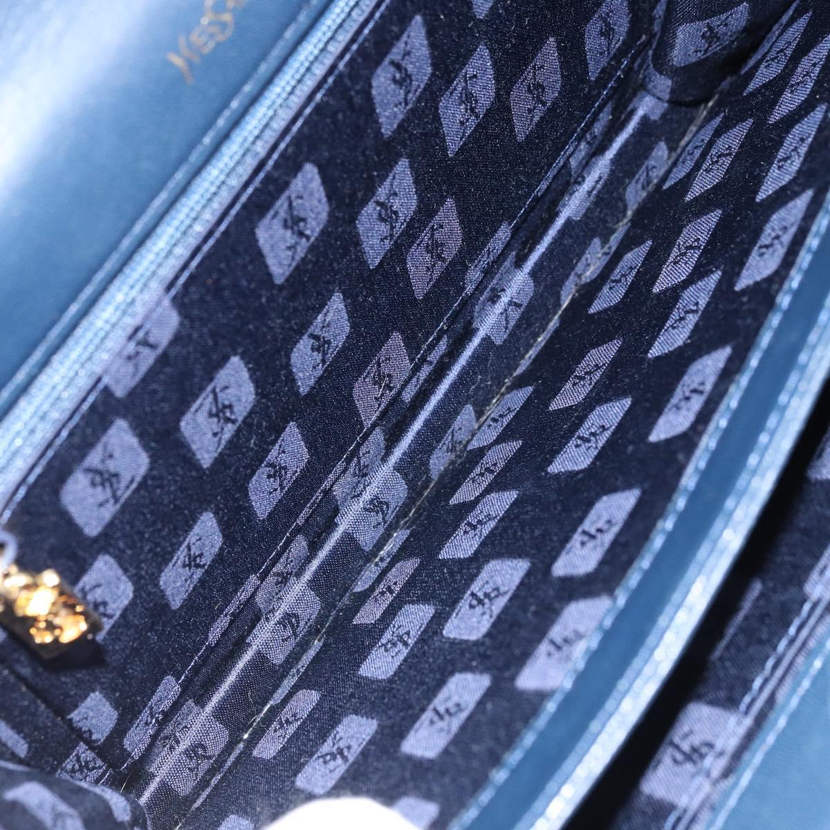 SAINT LAURENT Shoulder Bag Leather Navy Gold Auth 173693