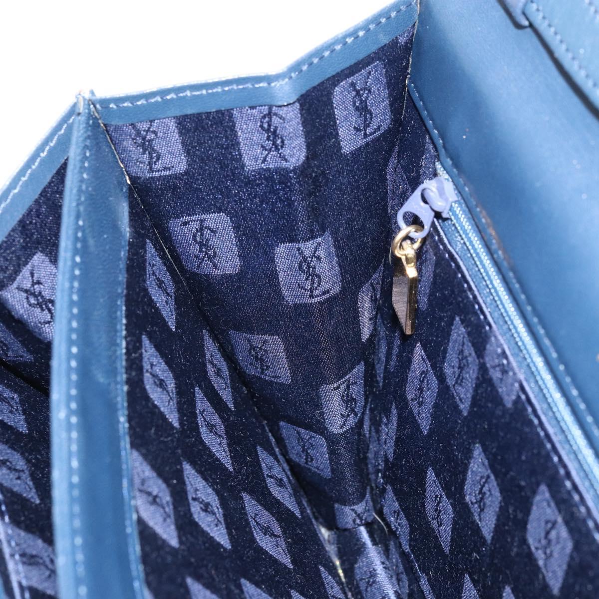 SAINT LAURENT Shoulder Bag Leather Navy Gold Auth 173693