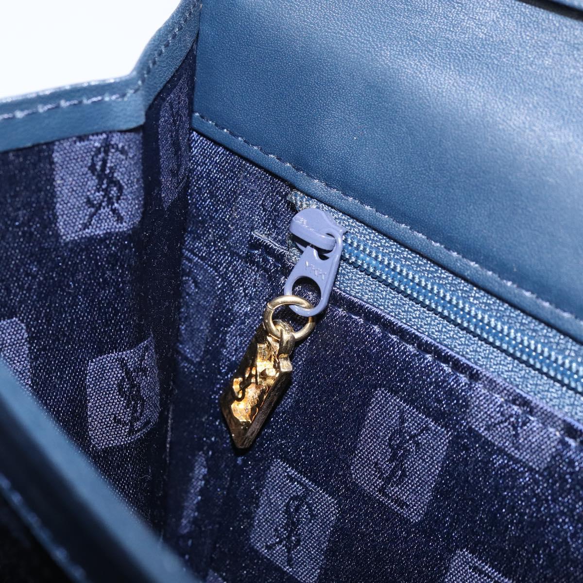 SAINT LAURENT Shoulder Bag Leather Navy Gold Auth 173693