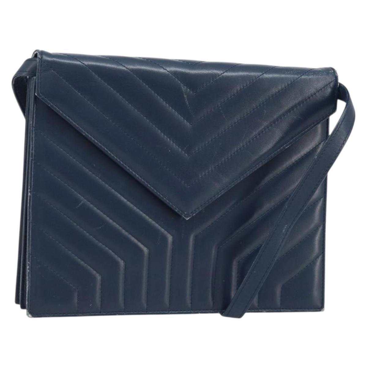 SAINT LAURENT Shoulder Bag Leather Navy Gold Auth 173693