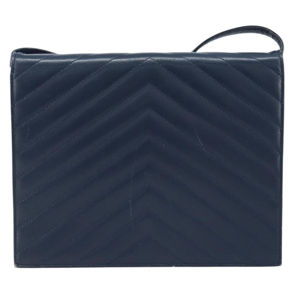 SAINT LAURENT Shoulder Bag Leather Navy Gold Auth 173693