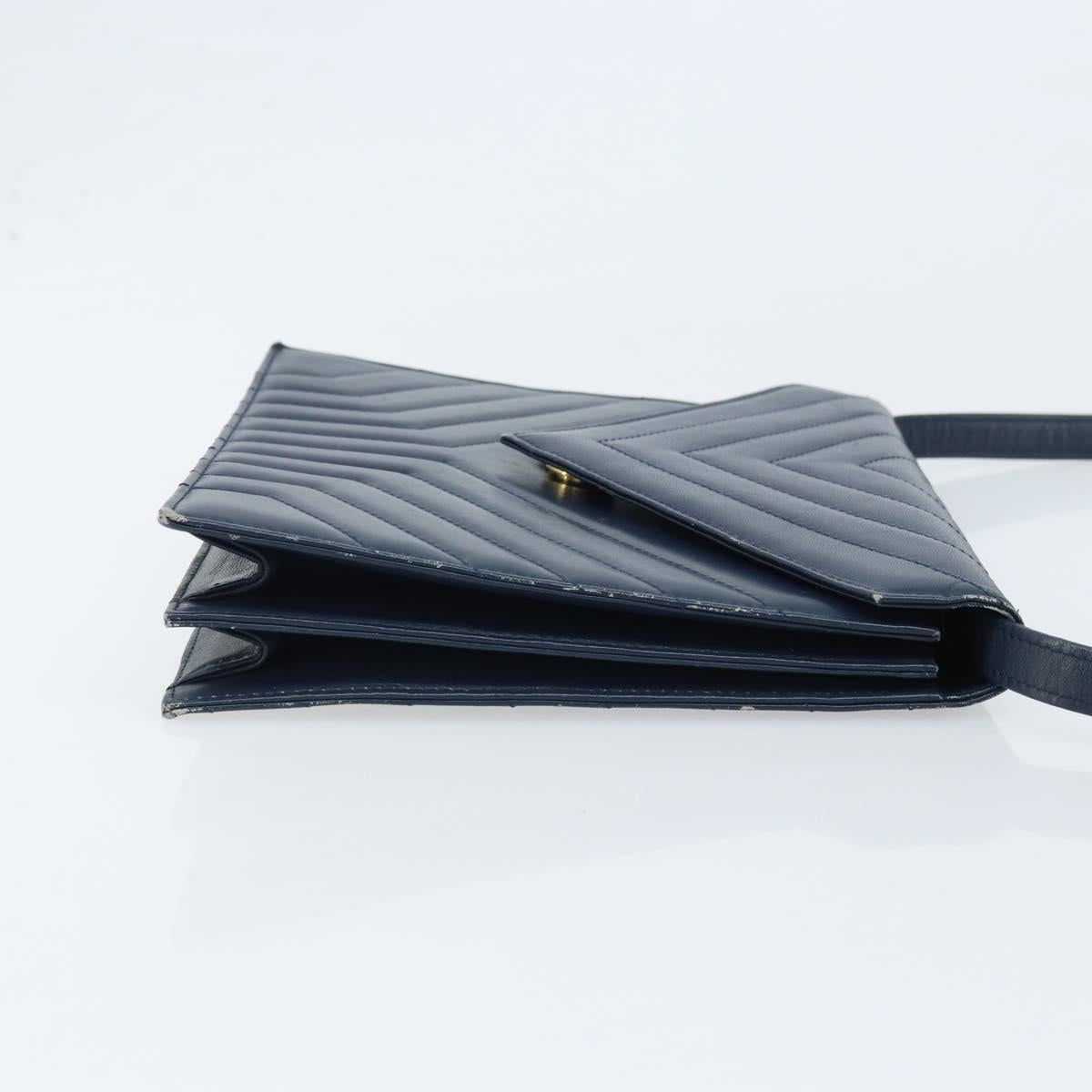 SAINT LAURENT Shoulder Bag Leather Navy Gold Auth 173693