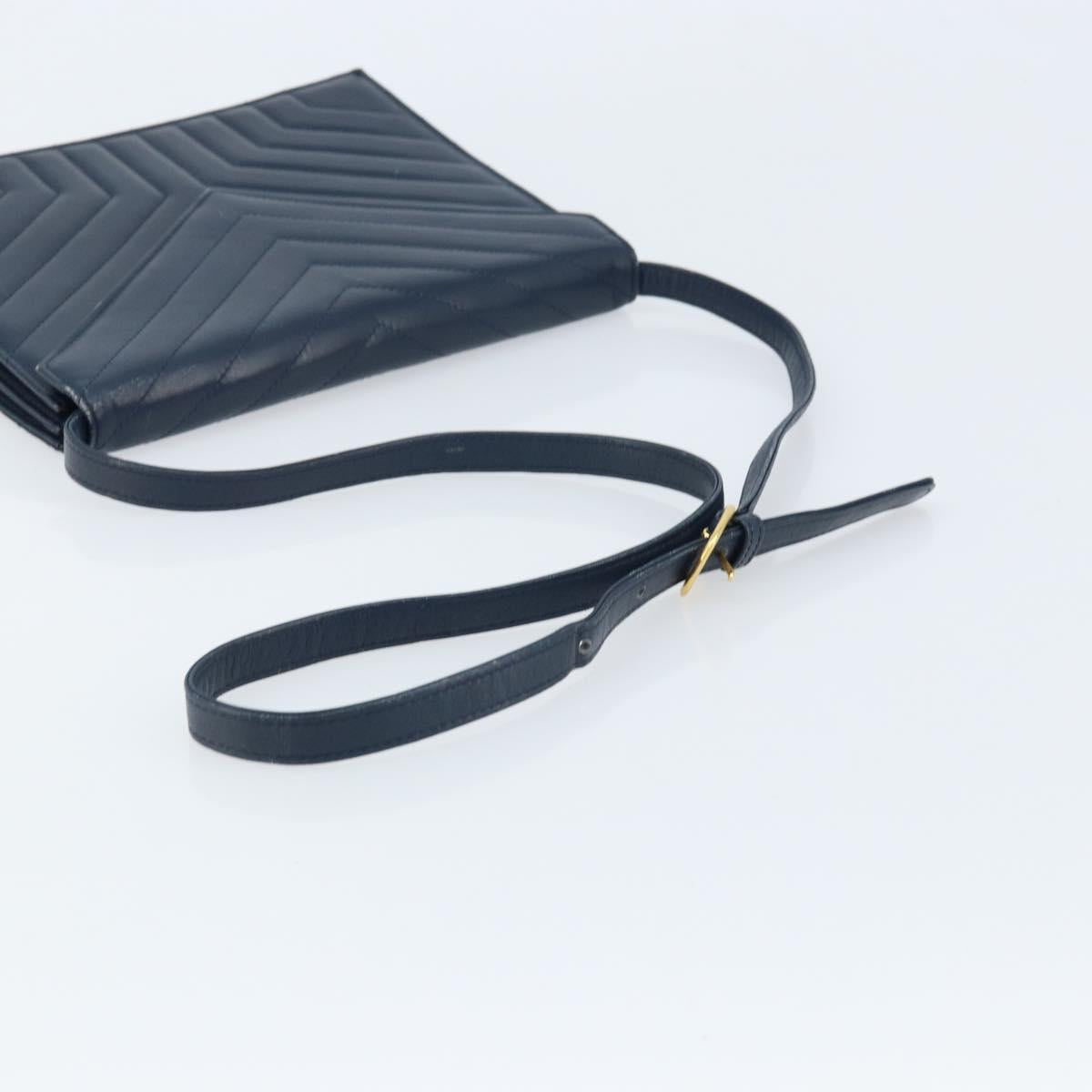 SAINT LAURENT Shoulder Bag Leather Navy Gold Auth 173693