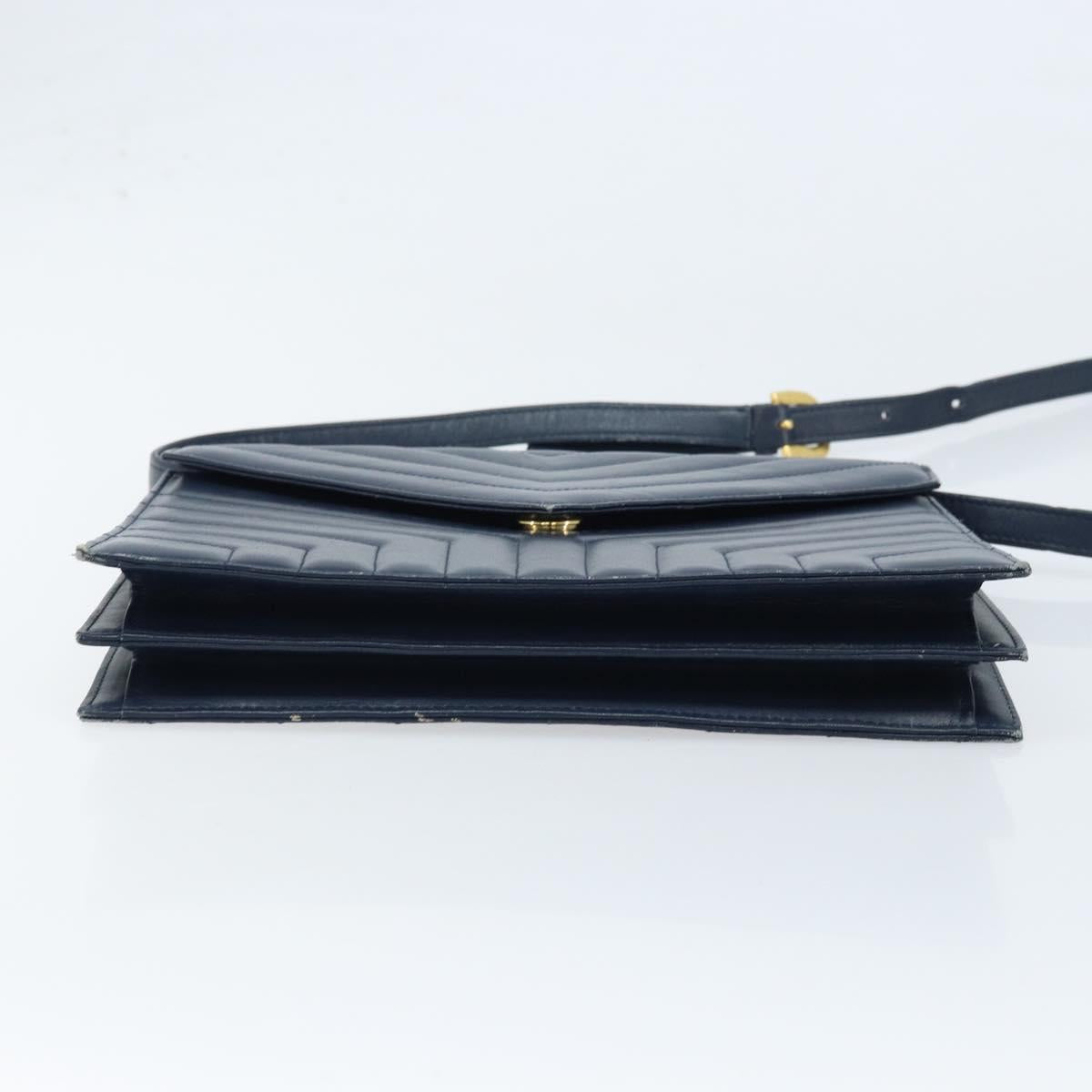 SAINT LAURENT Shoulder Bag Leather Navy Gold Auth 173693