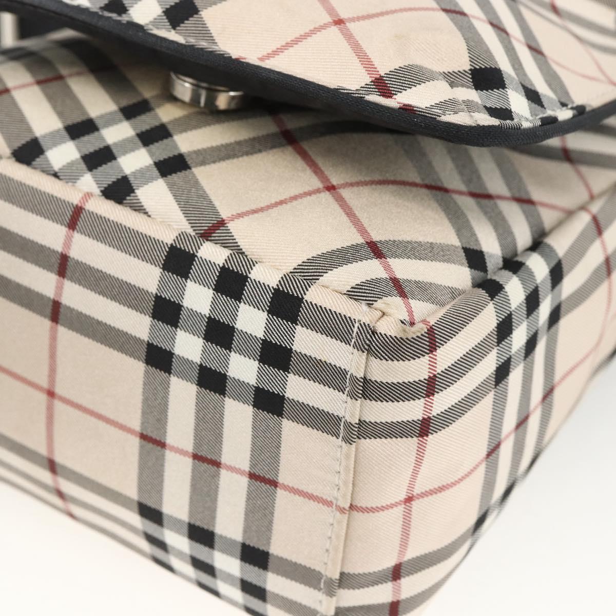 BURBERRY Nova Check Blue Label Shoulder Bag Nylon Beige Silver Auth 173694