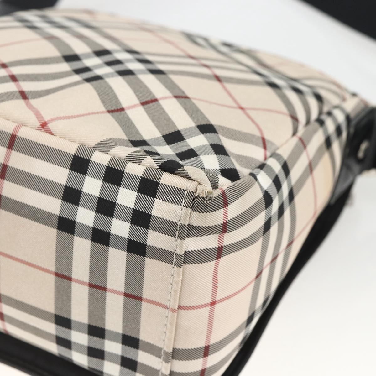 BURBERRY Nova Check Blue Label Shoulder Bag Nylon Beige Silver Auth 173694