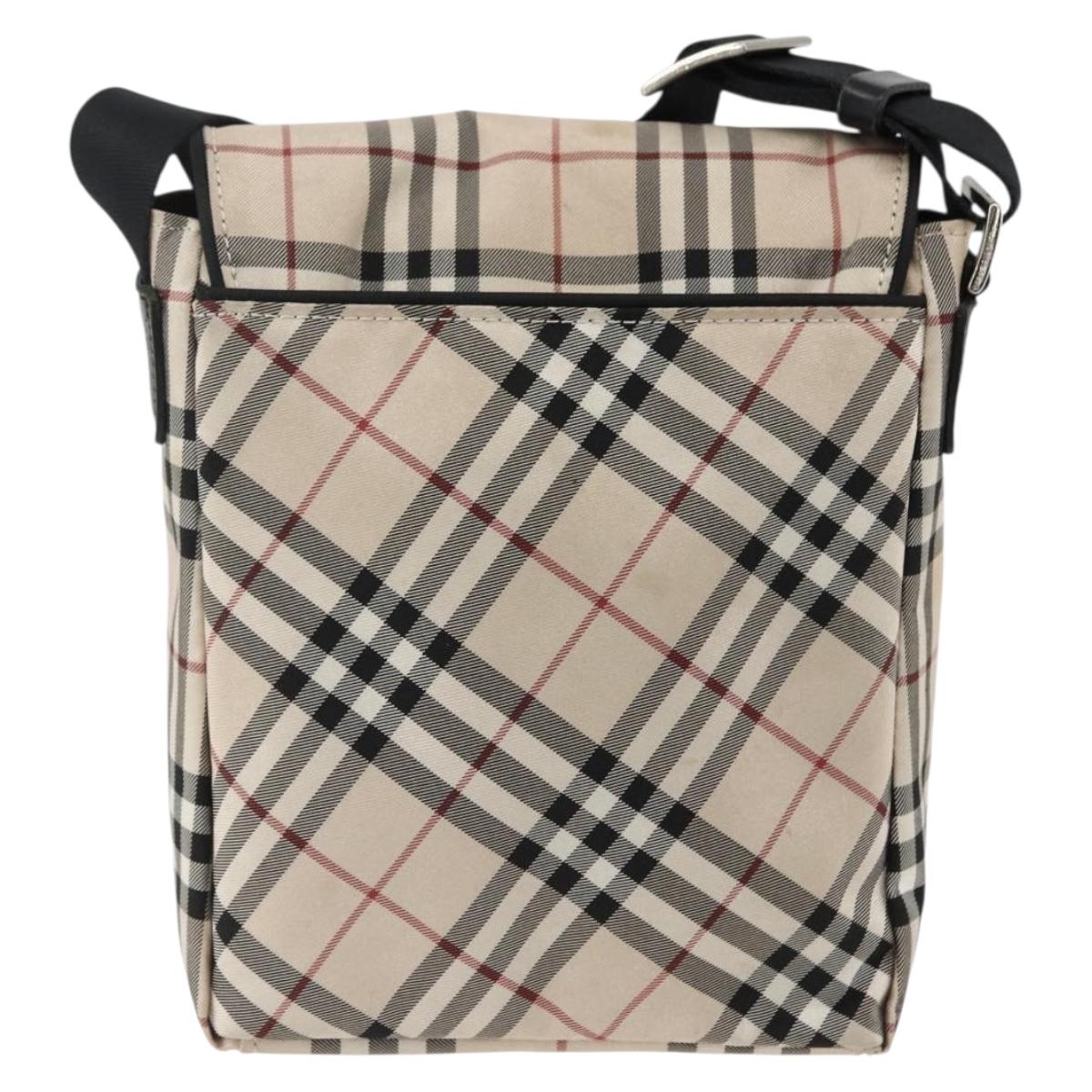 BURBERRY Nova Check Blue Label Shoulder Bag Nylon Beige Silver Auth 173694