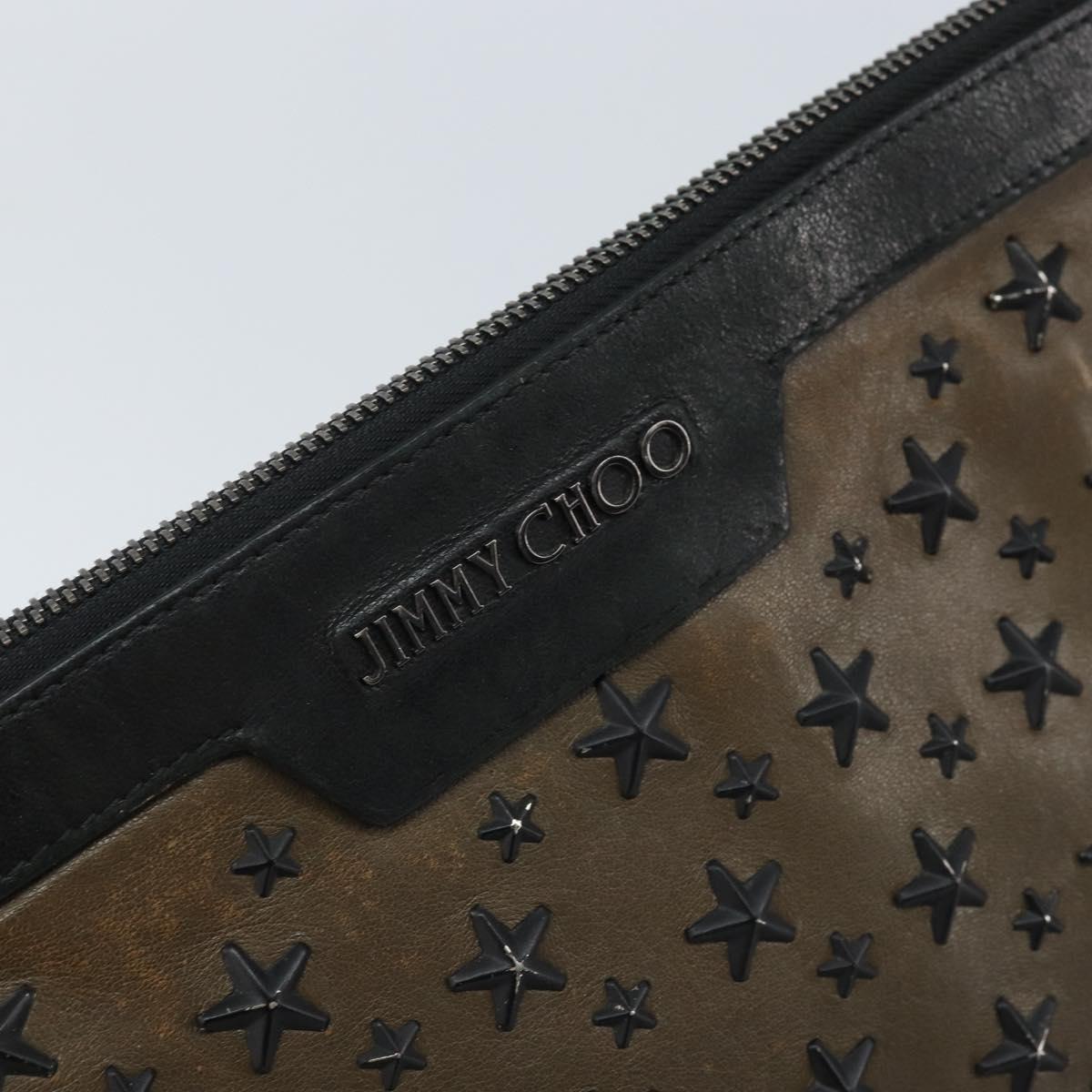 Jimmy Choo Clutch Bag Leather Brown Silver Auth 173696