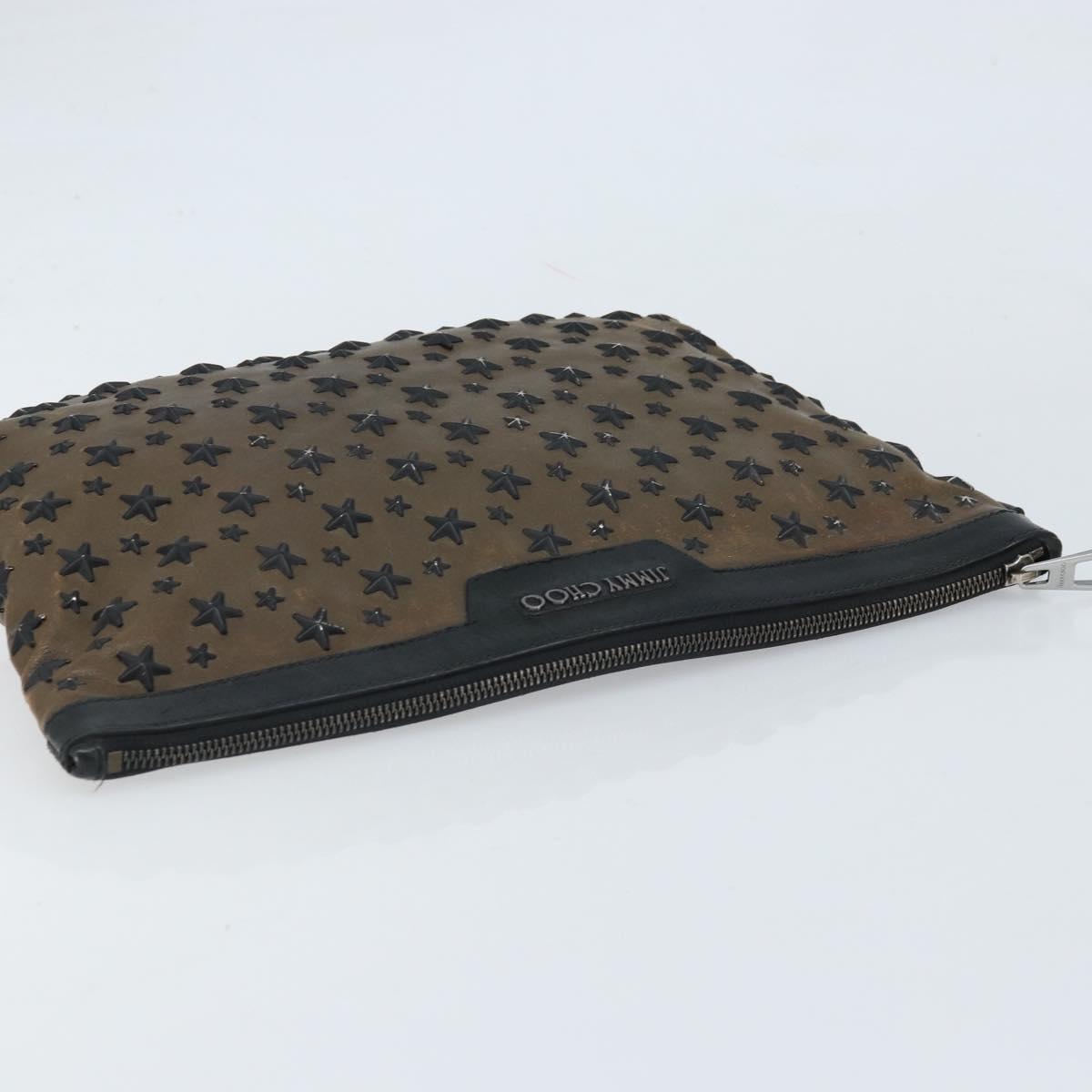 Jimmy Choo Clutch Bag Leather Brown Silver Auth 173696