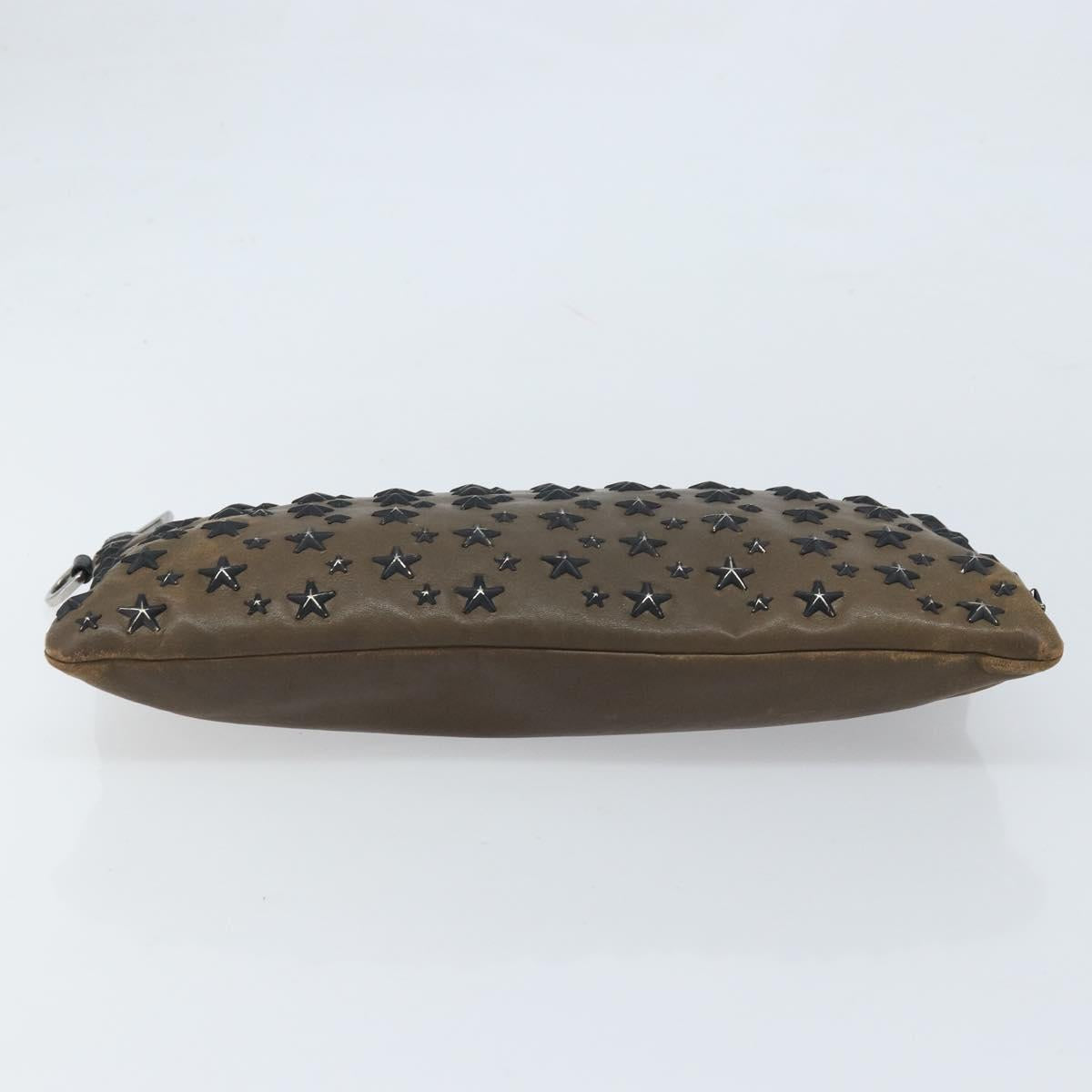 Jimmy Choo Clutch Bag Leather Brown Silver Auth 173696