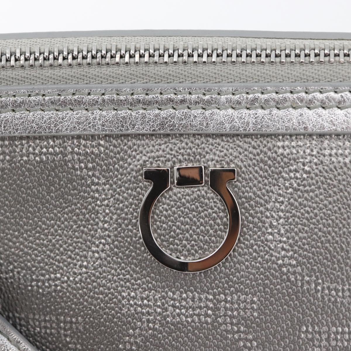 Salvatore Ferragamo Gancini Shoulder Bag PVC Leather Silver Auth 173697
