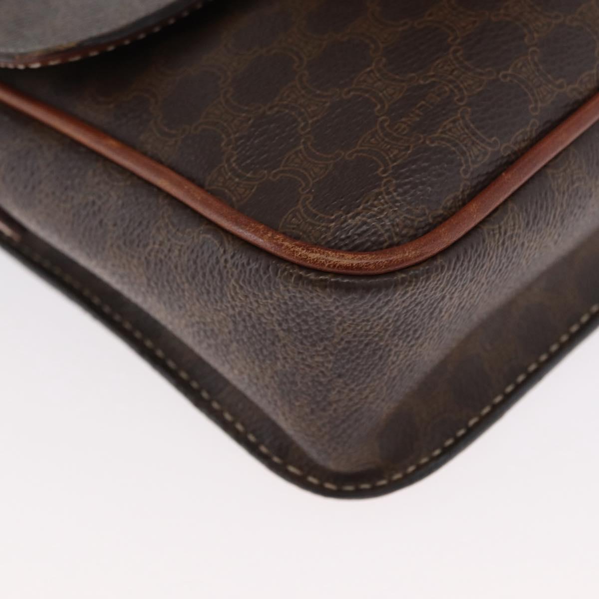CELINE Macadam Canvas Shoulder Bag PVC Leather Brown Gold Auth 173698A