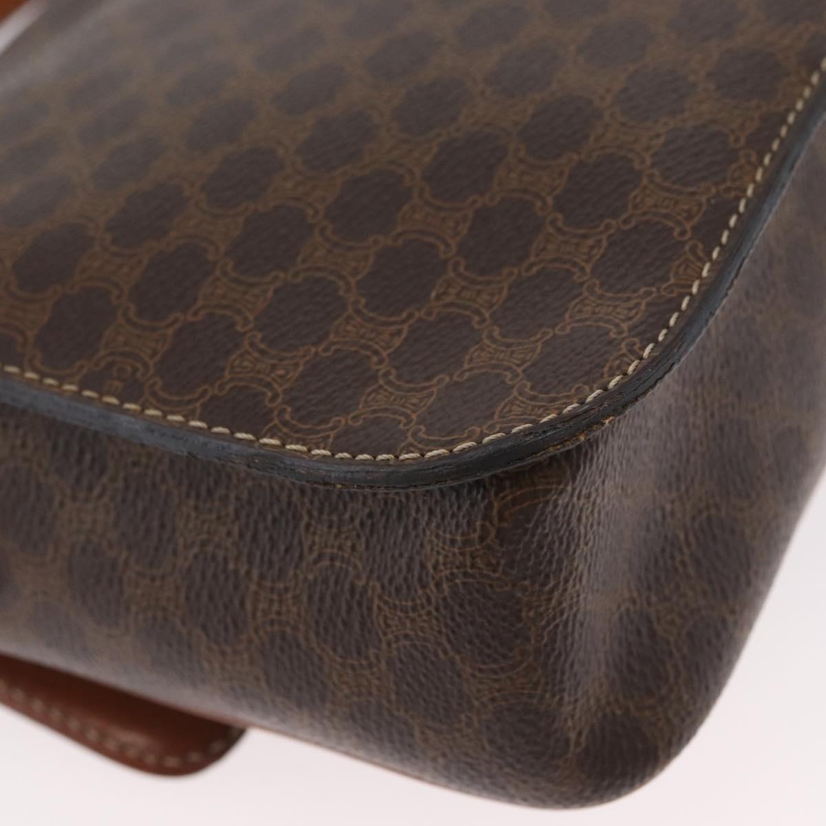 CELINE Macadam Canvas Shoulder Bag PVC Leather Brown Gold Auth 173698A