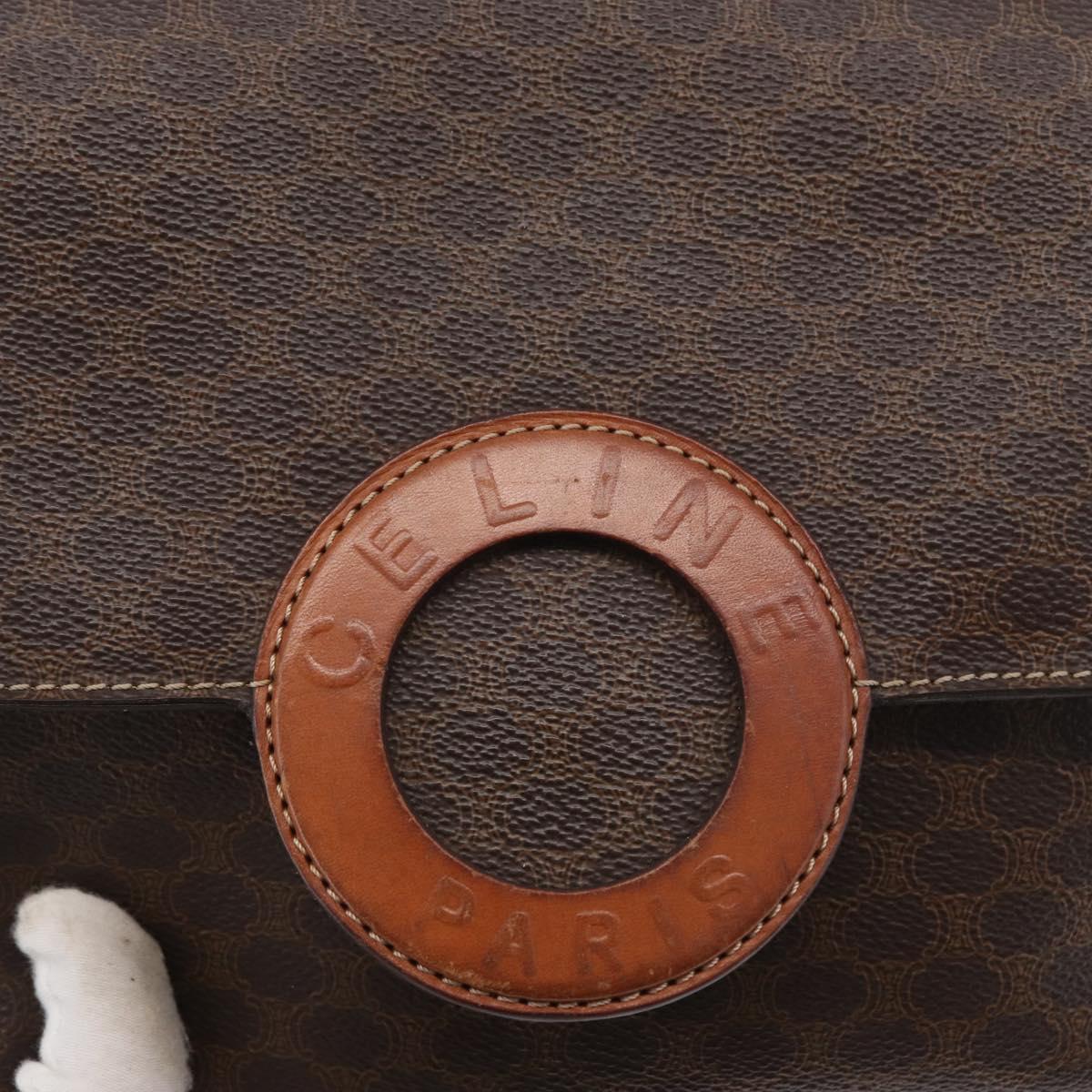 CELINE Macadam Canvas Shoulder Bag PVC Leather Brown Gold Auth 173698A