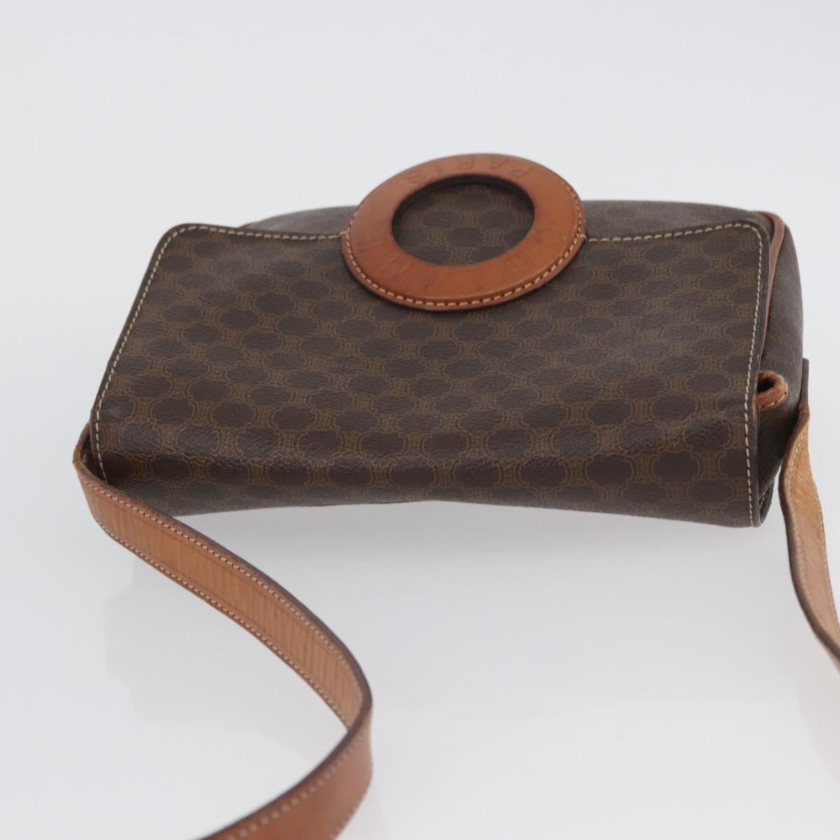 CELINE Macadam Canvas Shoulder Bag PVC Leather Brown Gold Auth 173698A