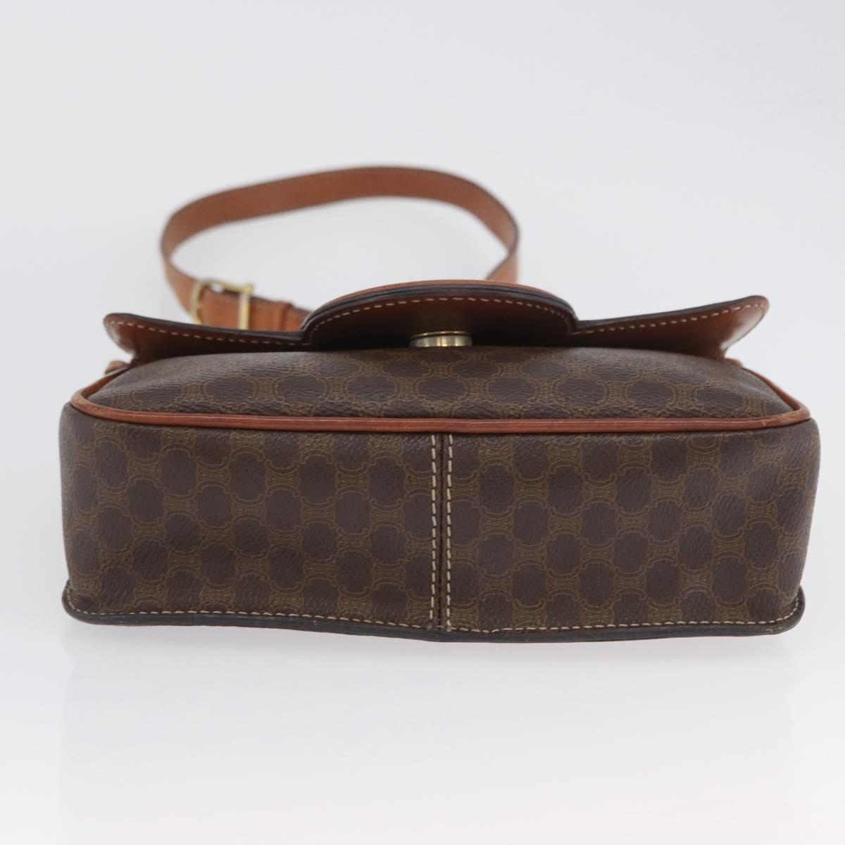 CELINE Macadam Canvas Shoulder Bag PVC Leather Brown Gold Auth 173698A