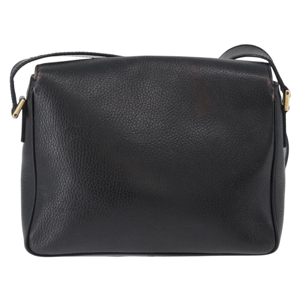 CELINE Shoulder Bag Leather Black Gold Auth 173699