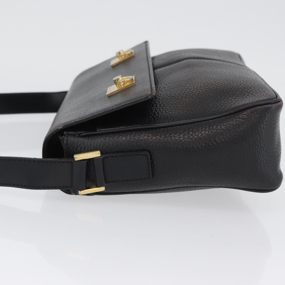 CELINE Shoulder Bag Leather Black Gold Auth 173699
