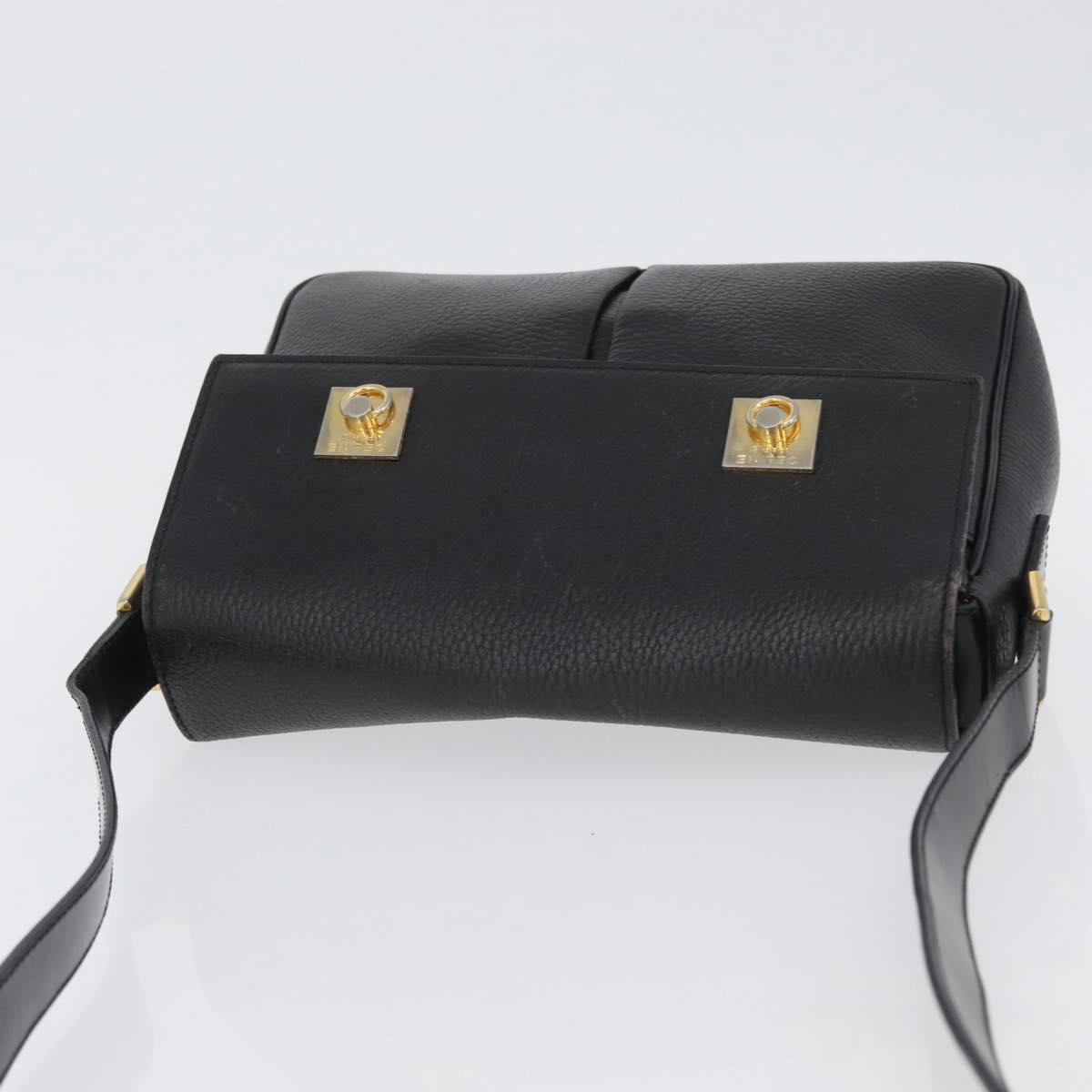 CELINE Shoulder Bag Leather Black Gold Auth 173699