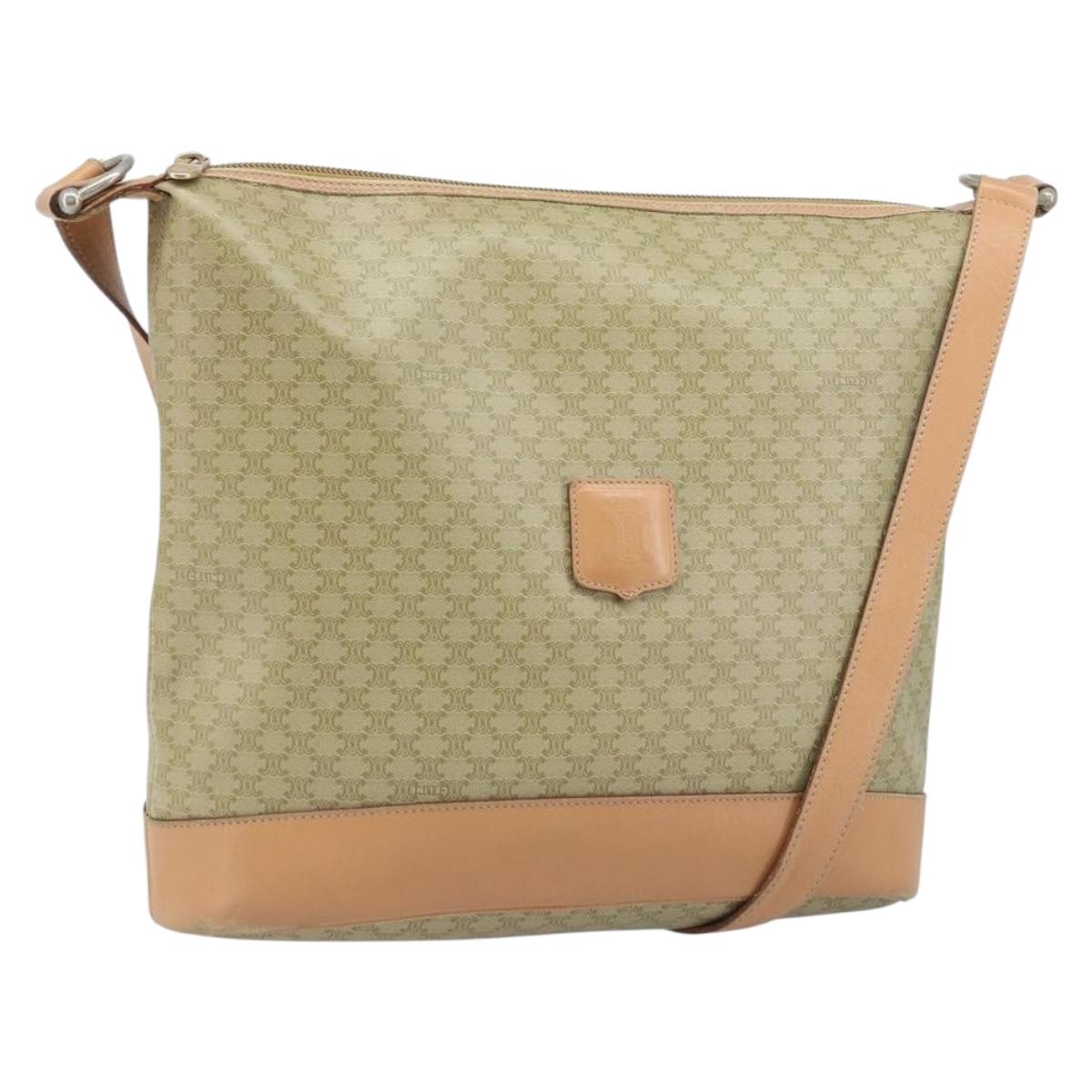 CELINE Macadam Canvas Shoulder Bag PVC Beige Gold Auth 173701