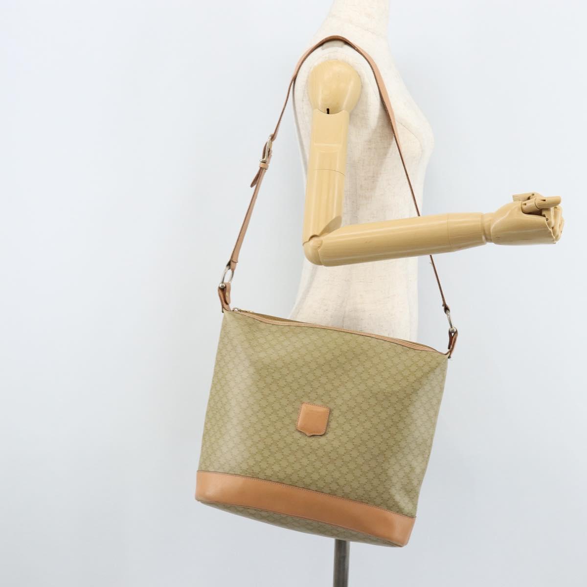 CELINE Macadam Canvas Shoulder Bag PVC Beige Gold Auth 173701