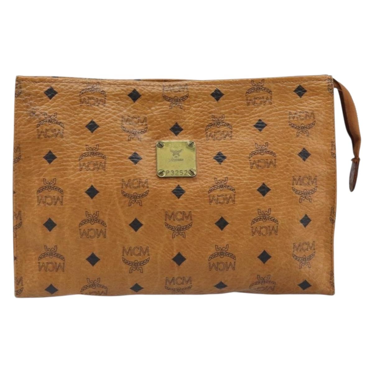 MCM Logogram Vicetos Clutch Bag PVC Leather Brown Auth 173703