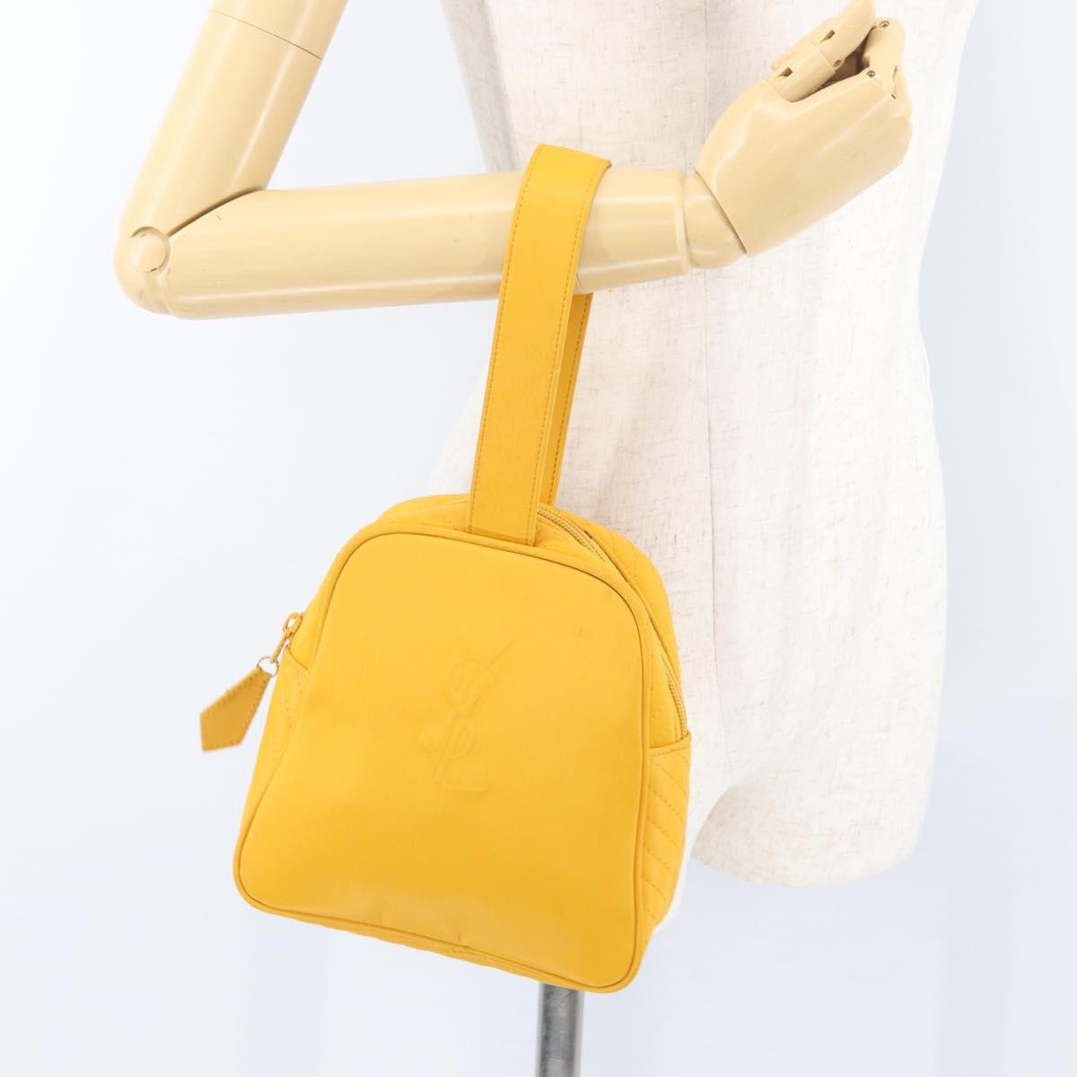 SAINT LAURENT Hand Bag Nylon Yellow Gold Auth 173709