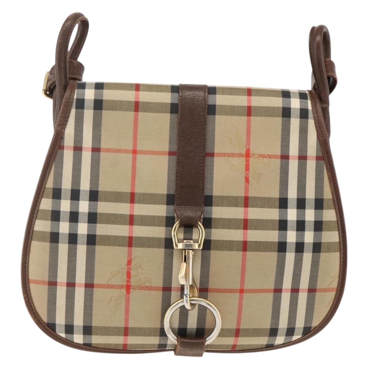 Burberrys Nova Check Shoulder Bag Canvas Leather Beige Gold Auth 173711