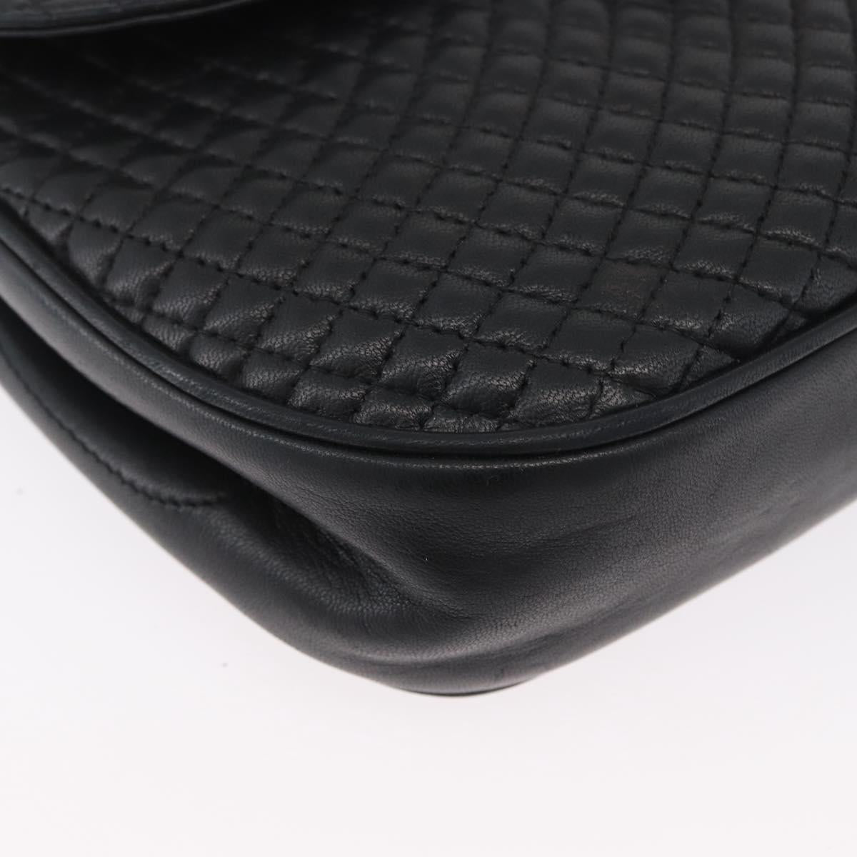 BALLY Quilted Chain Shoulder Bag Leather Black Gold Auth 173712