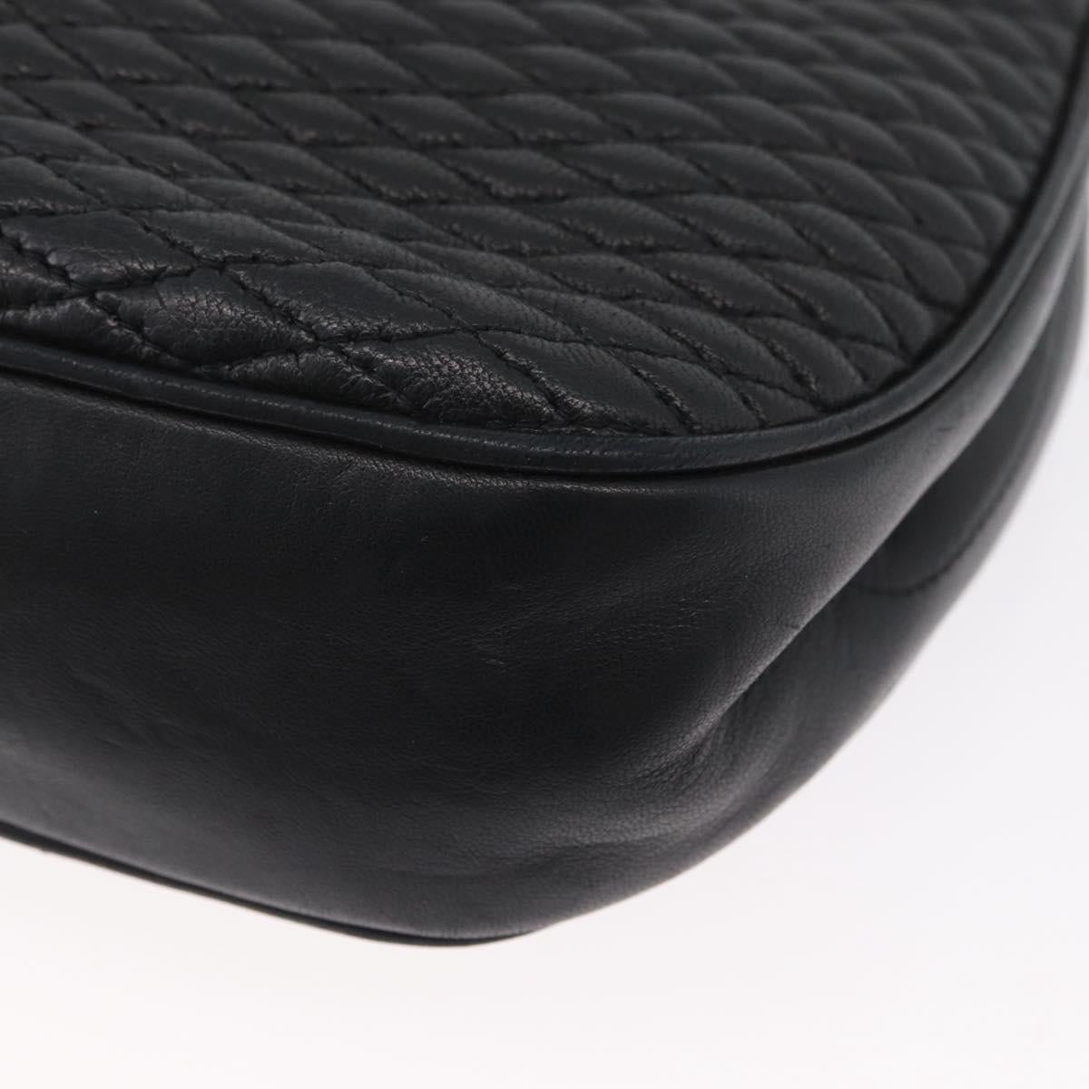 BALLY Quilted Chain Shoulder Bag Leather Black Gold Auth 173712
