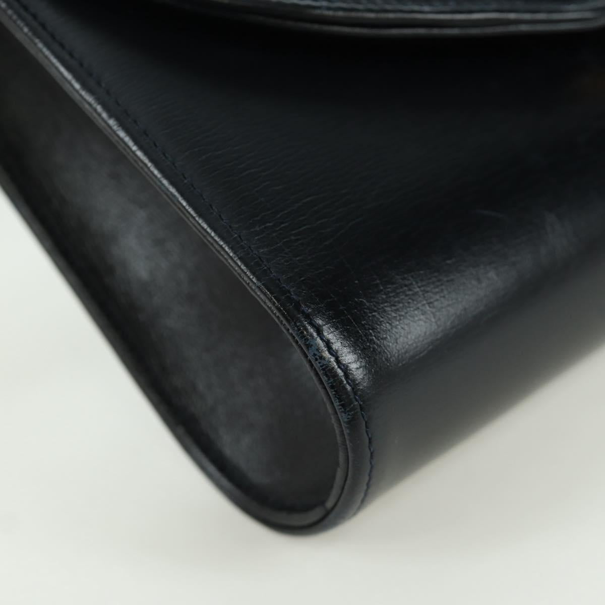 CARTIER Sapphire Line Chain Shoulder Bag Leather Black Gold Auth 173713A