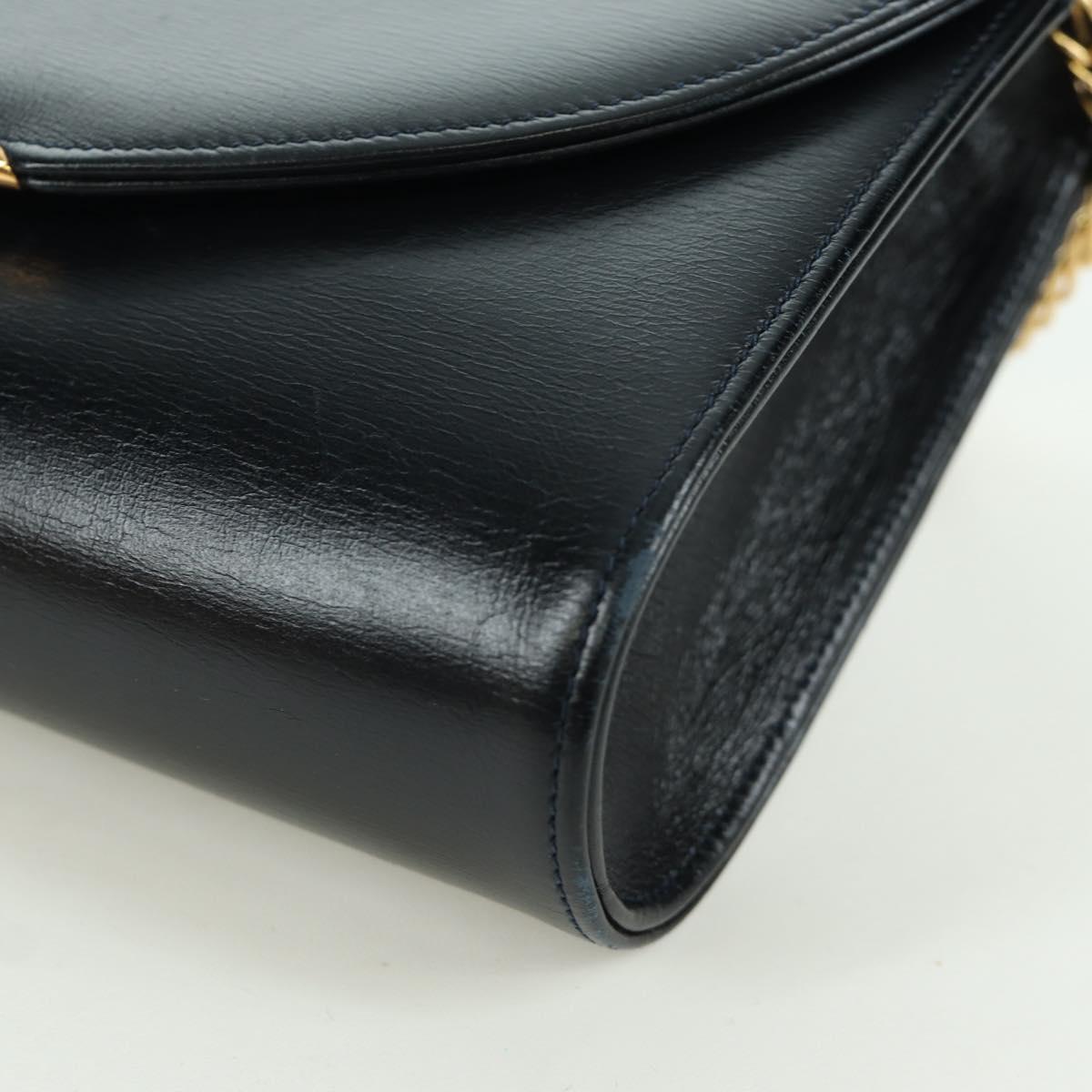 CARTIER Sapphire Line Chain Shoulder Bag Leather Black Gold Auth 173713A