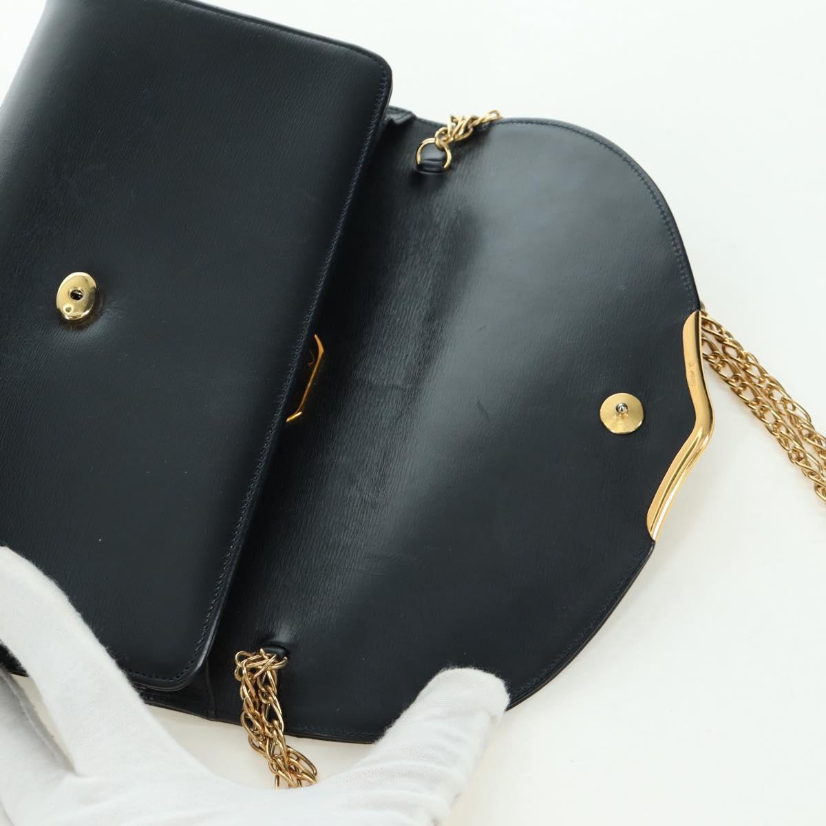 CARTIER Sapphire Line Chain Shoulder Bag Leather Black Gold Auth 173713A