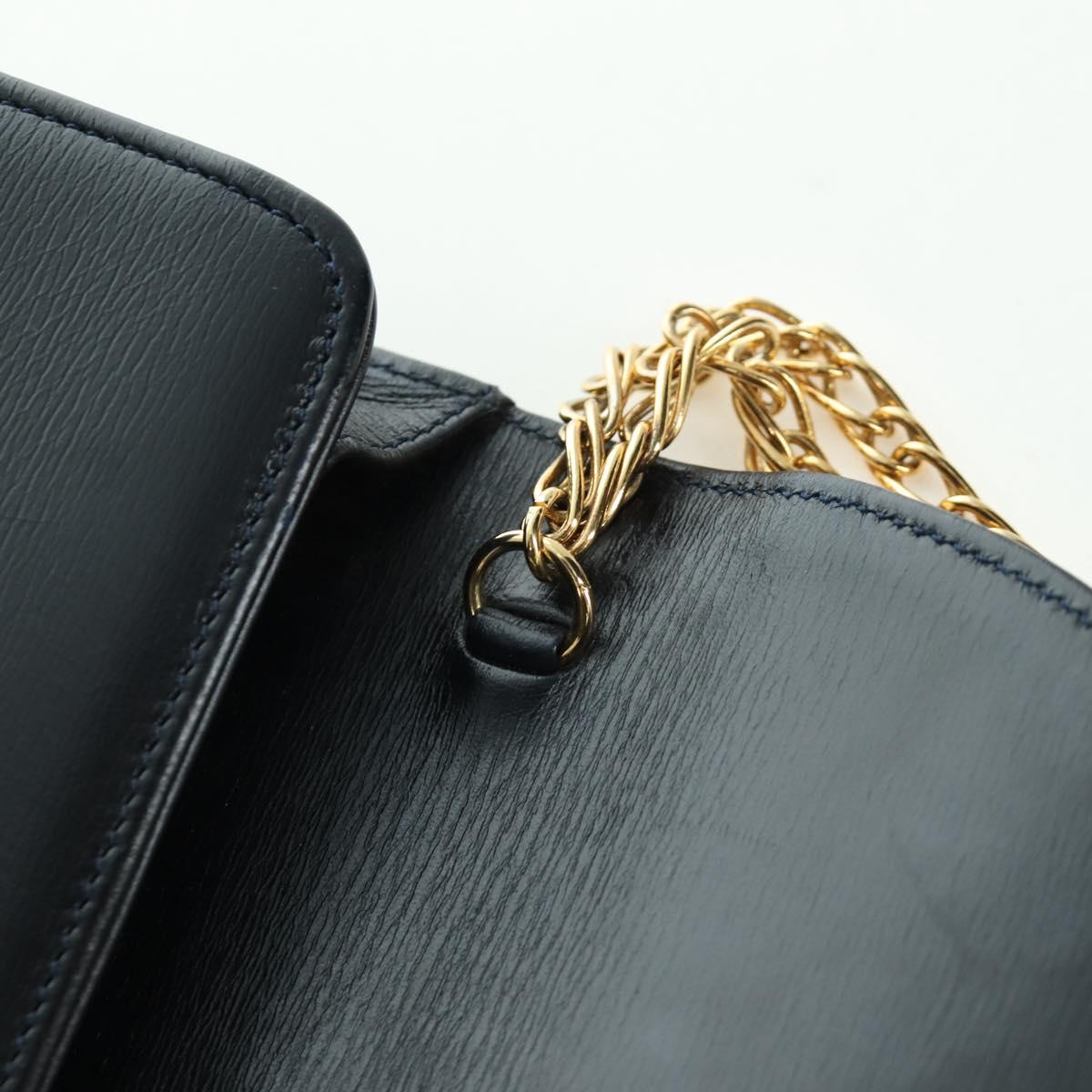 CARTIER Sapphire Line Chain Shoulder Bag Leather Black Gold Auth 173713A