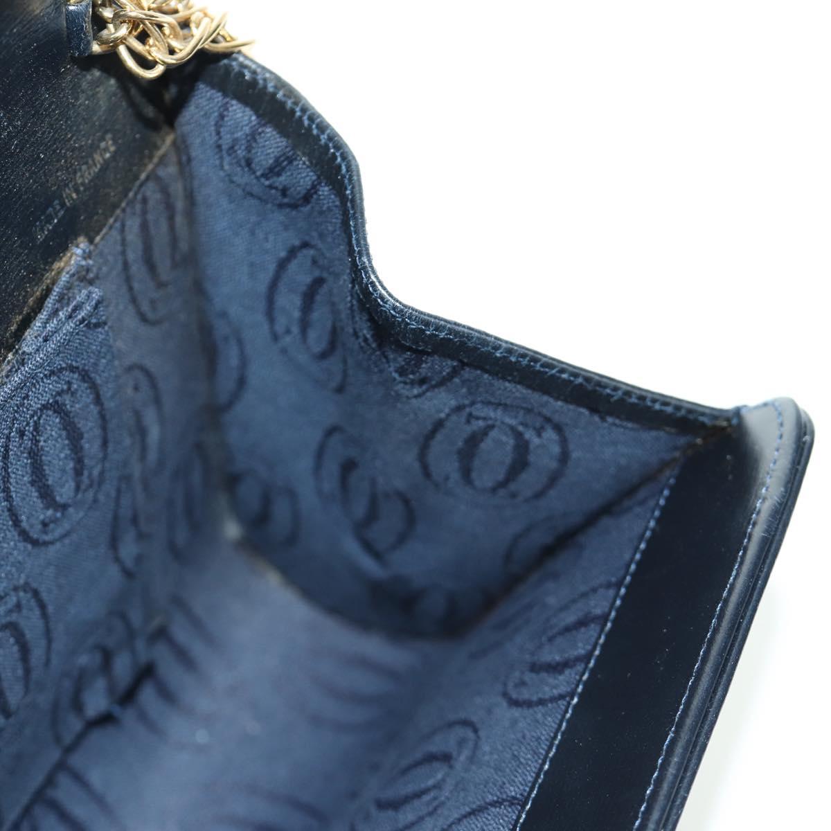 CARTIER Sapphire Line Chain Shoulder Bag Leather Black Gold Auth 173713A