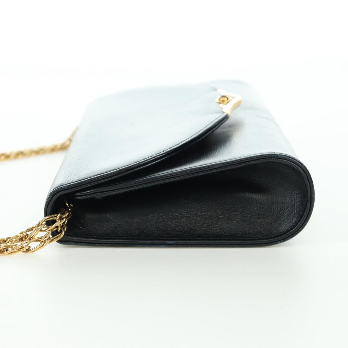 CARTIER Sapphire Line Chain Shoulder Bag Leather Black Gold Auth 173713A