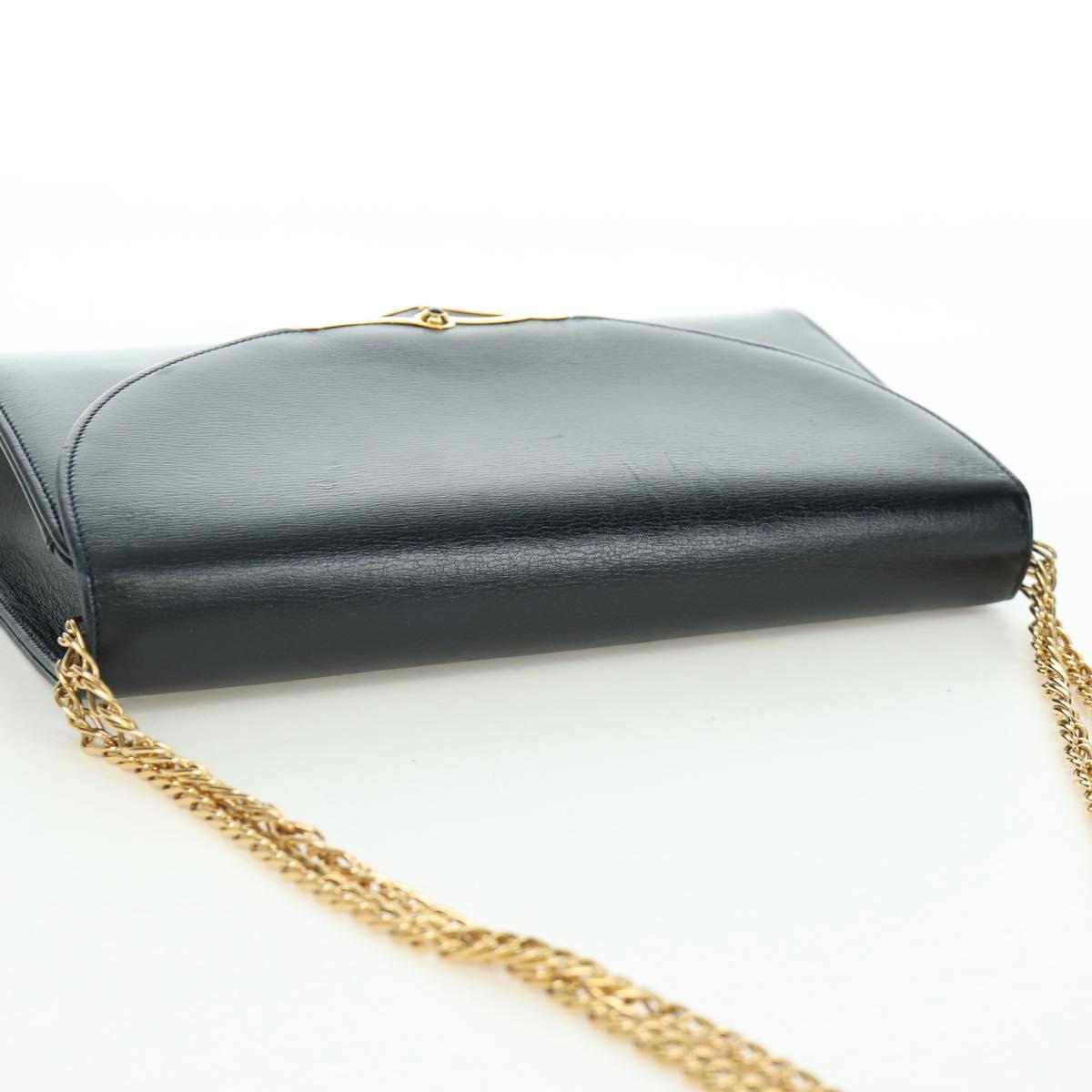CARTIER Sapphire Line Chain Shoulder Bag Leather Black Gold Auth 173713A
