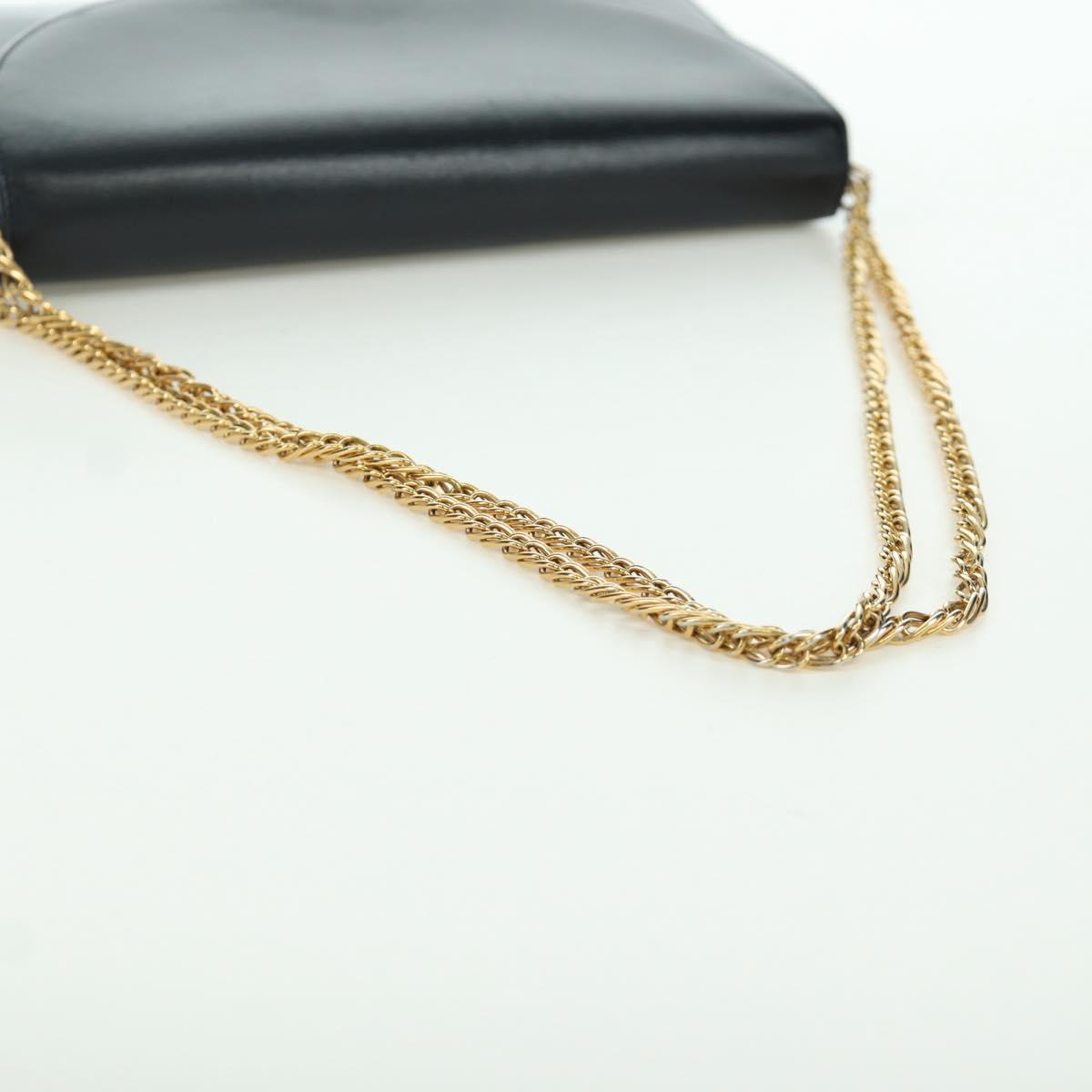 CARTIER Sapphire Line Chain Shoulder Bag Leather Black Gold Auth 173713A