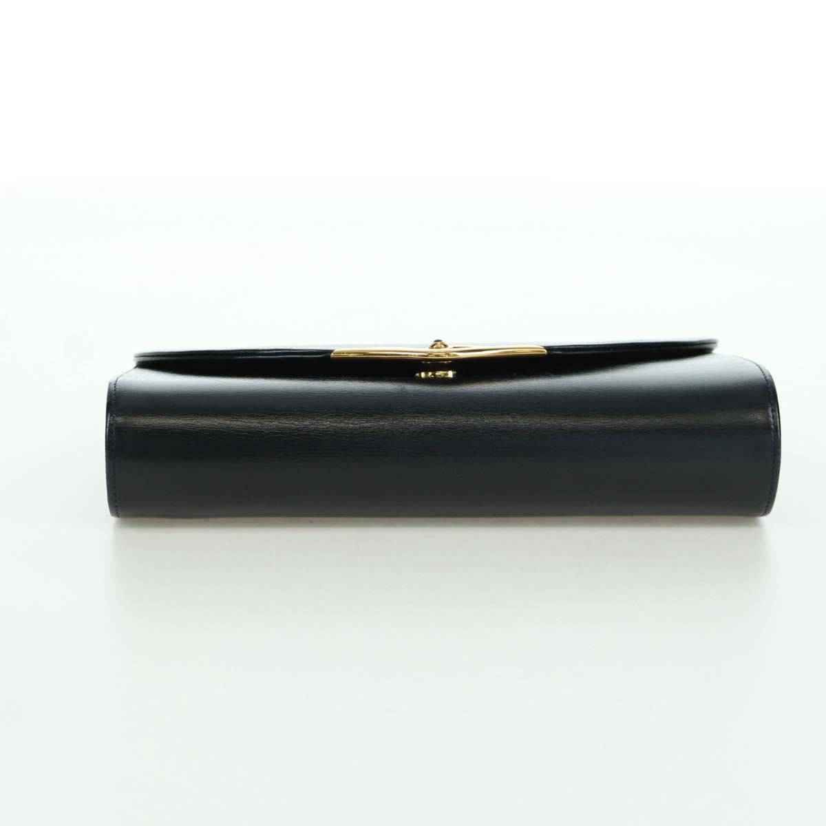 CARTIER Sapphire Line Chain Shoulder Bag Leather Black Gold Auth 173713A