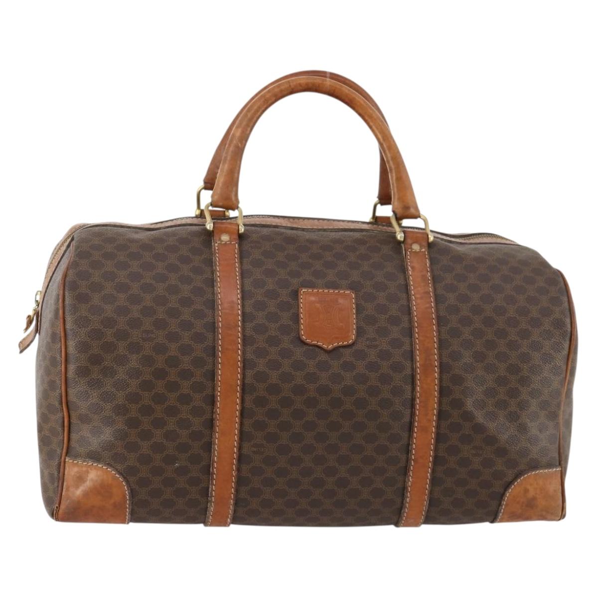 CELINE Macadam Canvas Boston Bag PVC Leather Brown Gold Auth 173776